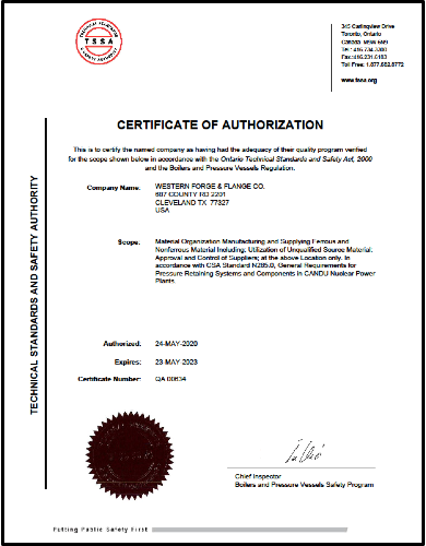 Certificate of Authorization Non-Nuclear
